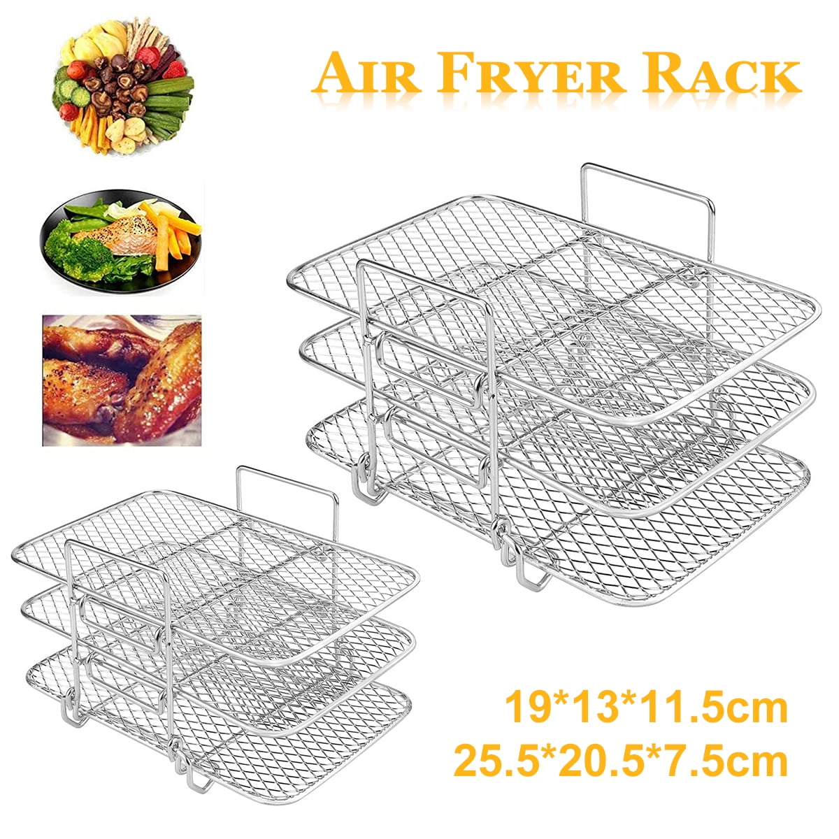  Air Fryer Rack for Ninja Foodi Air Fryer, 304 Stainless Steel  Three Stackable Dehydrator Rack Toast Rack Stand Accessories for Ninja DZ201  DZ401 Dual Air Fryer : Home & Kitchen