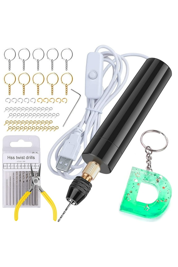 Niyofa Electric Resin Drill USB Powered Mini Hand Drill Portable Keychain Making Kit with Keychain Screw Eye Pins Drill Bits Wrench Pliers for Resin Craft DIY Jewelry Pendant Making