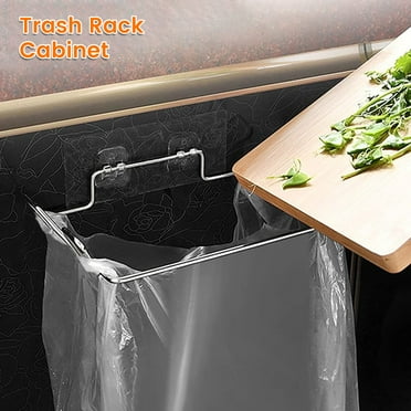 Niyofa Trash Bag Holder Hanging Stainless Steel Cupboard Door Back Trash Rack Can Storage for Kitchen Cabinets Doors
