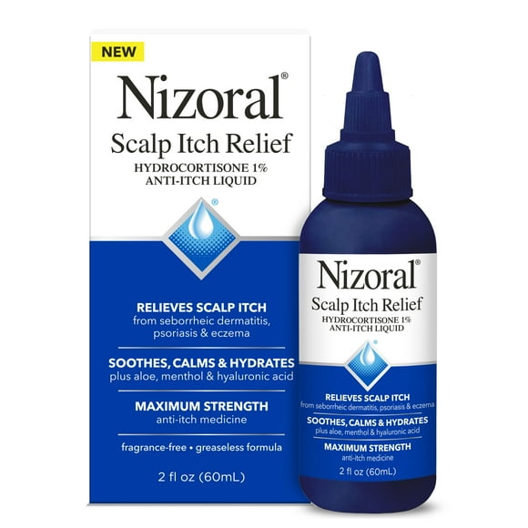 Nizoral Scalp Itch Relief Liquid—Relieves Scalp Itch and Soothes, Calms and Hydrates with Maximum Strength Anti-Itch Medicine (Hydrocortisone 1%), 2 Fl Oz