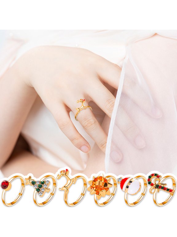 Njagoc 6pc Christmas Ring Jewelry Party Festive Holiday Ring