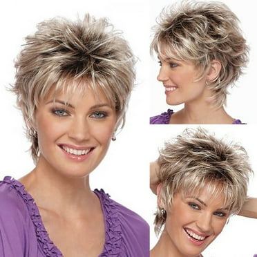 Njagoc Fashion Wig Short Haircut Curly Color Gradient Wigs Short Synthetic
