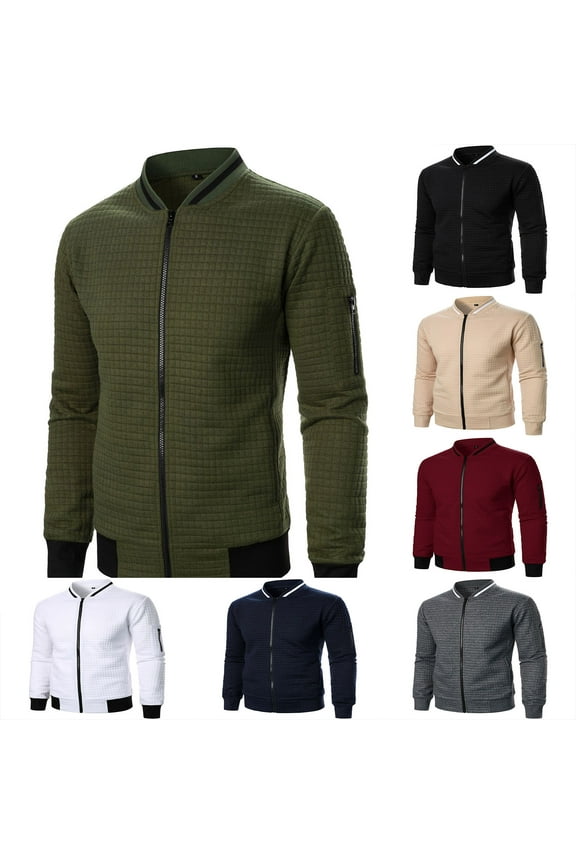 Mens Lightweight Bomber Jackets Full Zip Sweatshirts No Hood Long Sleeve Loose Fit Winter Coat