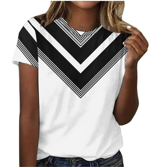 Njagoc3 2025 Classic Striped Crewneck Tee Thin Stripes Nautical Cotton Top for Womens