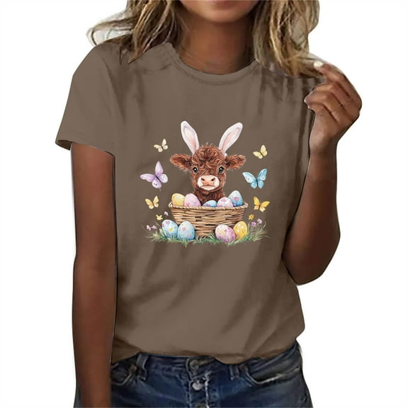 Njagoc3 Sparkly Bunny Print Round Neck Blouse - Shine with Cuteness for Women