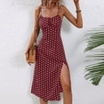 thumbnail image 1 of Njagoc3 Spring and Summer Fresh Temperament Sleeveless Suspender Long Polka Dot Waist Tight Fitting and Ankle Slit Low Cut Collar Charming Casual Dress for Womens, 1 of 6