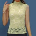 thumbnail image 1 of Njagoc3 2025 Womens Fashion Solid Color Sexy Slim Lace High Neck Flared Sleeves Sleeveless Shirts, 1 of 6
