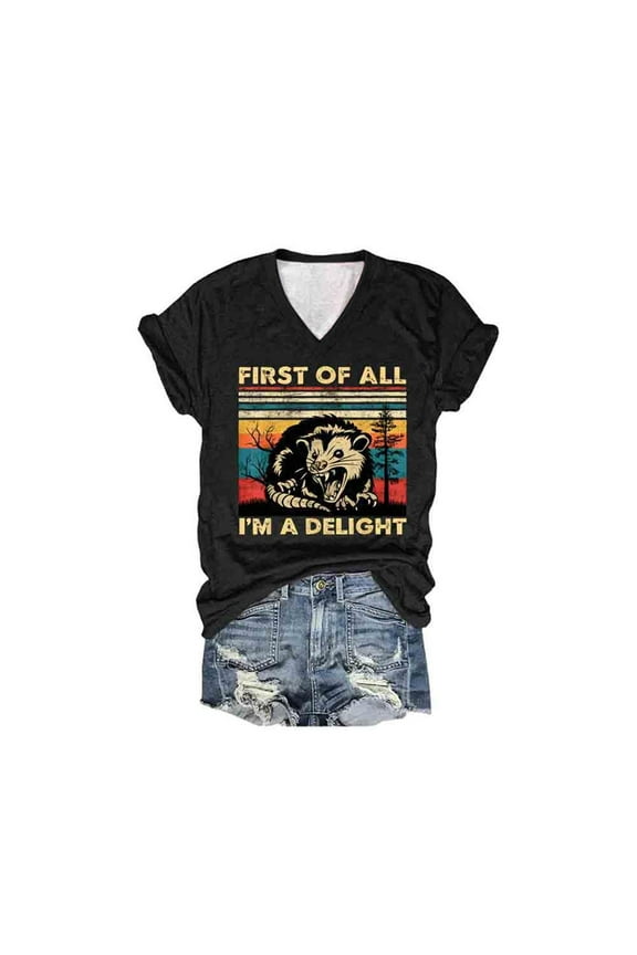 2025 Womens I'm a Delight Graphic V-Neck Tee - Soft Washed Cotton Crew Short Sleeve, Sassy Funny Quote T-Shirt