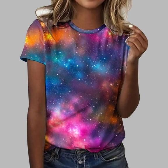 Njagoc3 3D Glow In The Dark Stars Womens T-Shirt Unique Space Print Soft Jersey Rave Party Essential