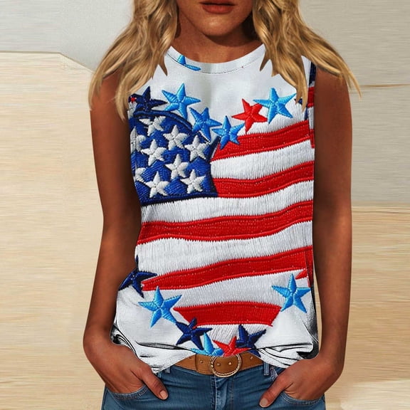 Njagoc3 Bold & Bright Womens Patriotic Tank - Sleeveless, Vibrant USA Flag Design, Summer Ready