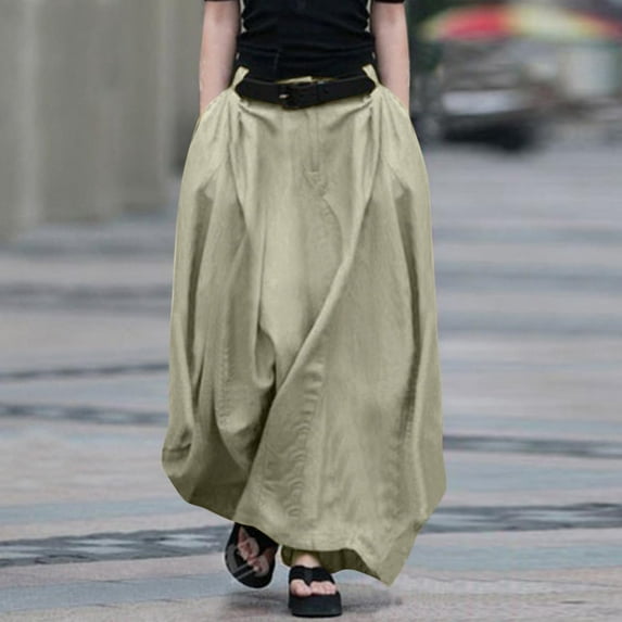 Njagoc3 Breathable Linen Blend Midi Skirt with Asymmetric Hem, Modern Silhouette, Summer Comfort