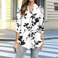 thumbnail image 1 of Njagoc3 Casual Womens V-Neck 3/4 Sleeve Floral Print Tunic - Summer Loose Breathable Top (Black & White Floral), 1 of 6