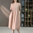 thumbnail image 1 of Njagoc3 Chic Womens Pure Color Summer Dress with Round Neck and Breathable Cotton Fabric, 1 of 5