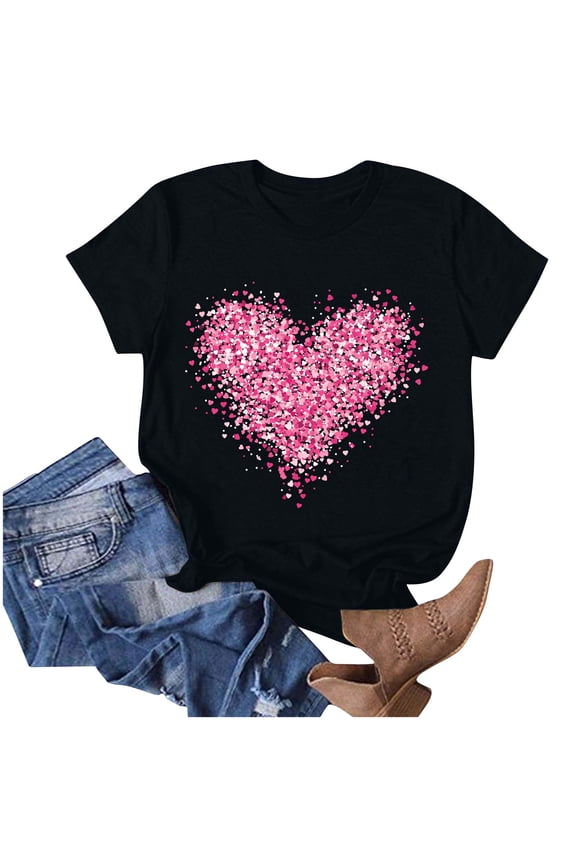 Classic Black Valentine T-Shirt - Slim Fit Love Print Womens Basic Tee (Everyday Essential)