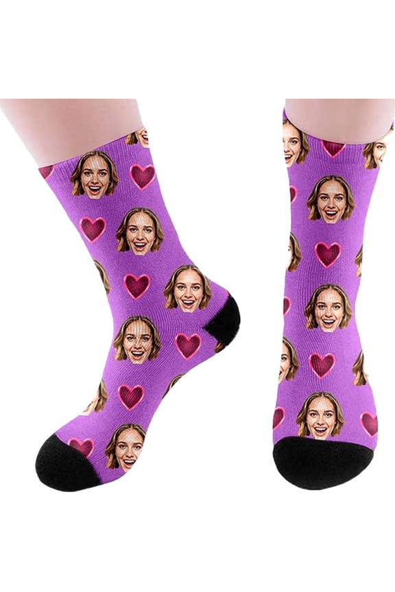 Custom Photo Print Crew Socks, Personalized Face Design, Casual Fit