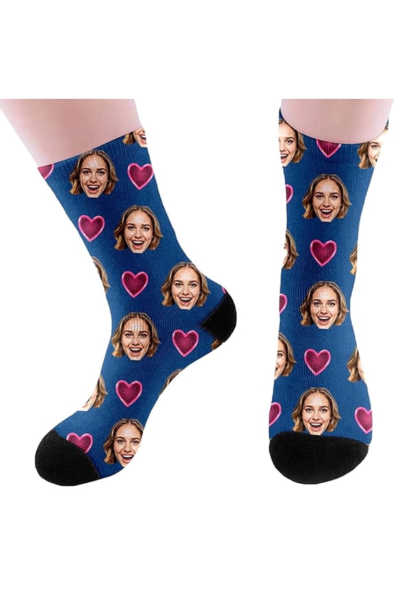 Custom Photo Print Crew Socks, Personalized Face Design, Casual Fit