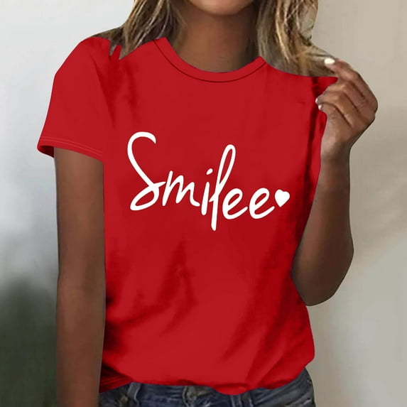 Njagoc3 Discover This! Ladies' Fashionable Solid Color Round Neck Short Sleeve T - Shirt Featuring Artistic Abstract Prints for Summer