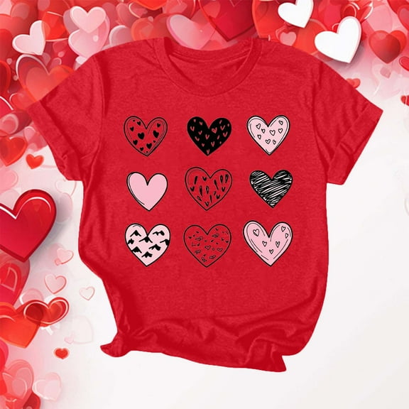 Njagoc3 Eco-Friendly Valentine's Day T-Shirt - Organic Cotton Heart Print Womens Top