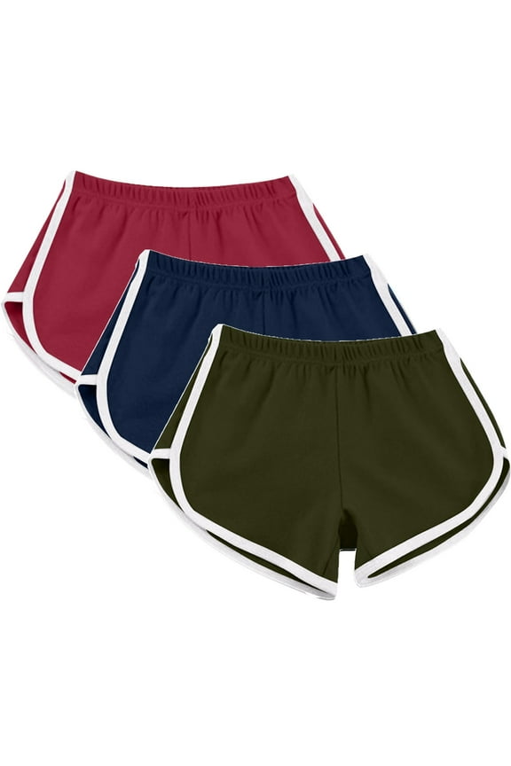 Essential 3-Pack Womens Shorts Pure Hue Stretch Cotton Blend Yoga Lounge Athletic Daily Wear with Adjustable Waist