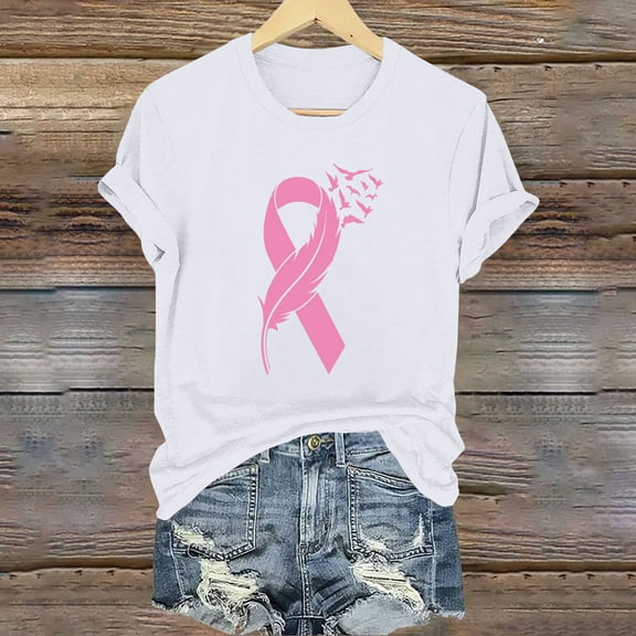 Njagoc3 Everyday Hope Cotton Tee for Women Classic Fit Breast Cancer Shirt Butterfly & Ribbon Symbol