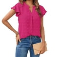 thumbnail image 1 of Njagoc3 Fashion Womens Summer V-Neck Solid Short Sleeve Top Blouse, 1 of 6