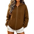 thumbnail image 1 of Njagoc3 Fleece Lined Hoodie Women | Full Zip Hooded Long Sleeve Pullover Sweatshirt with Front Pockets | Relaxed Fit for Fall Casual Wear & Vacation Outings，Brown，L, 1 of 5