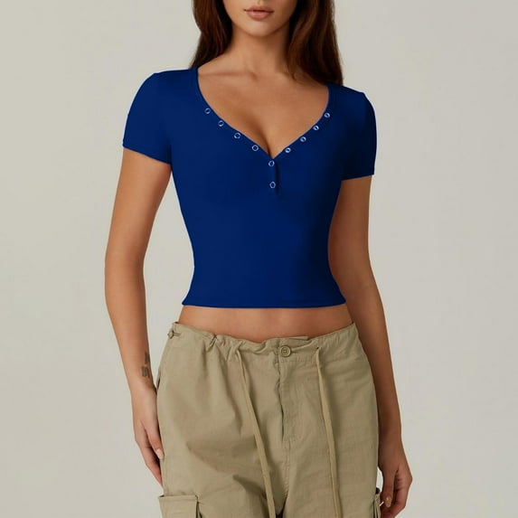 Njagoc3 Grab This Season's Hottest Ladies' Solid Color Round Neck Short Sleeve T - Shirt for Summer