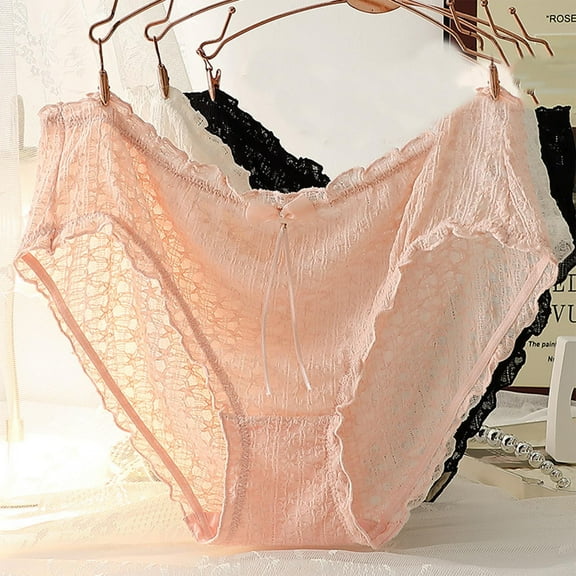 Njagoc3 Kawaii Bestseller Womens Ice Silk Solid Seamless Mid-Rise Underwear Cute Breathable Bow Detail