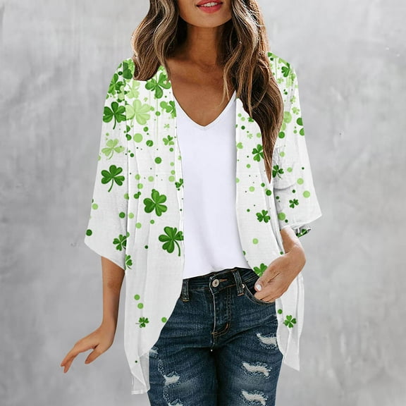 Njagoc3 Ladies Cardigan Fashionable St. Patrick'S Day Printed Spring Summer Long Sleeve Tops