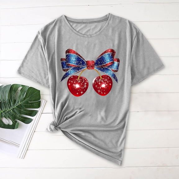 Njagoc3 Ladies' Trendy Solid Color Round Neck Short Sleeve Printed T - Shirt for Summer