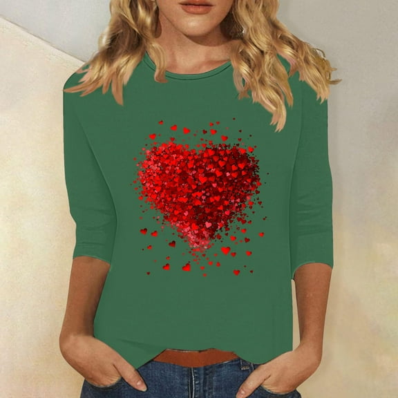 Njagoc3 Ladies Valentine'S Day Printed Round Neck Pullover with T-Shirt Top