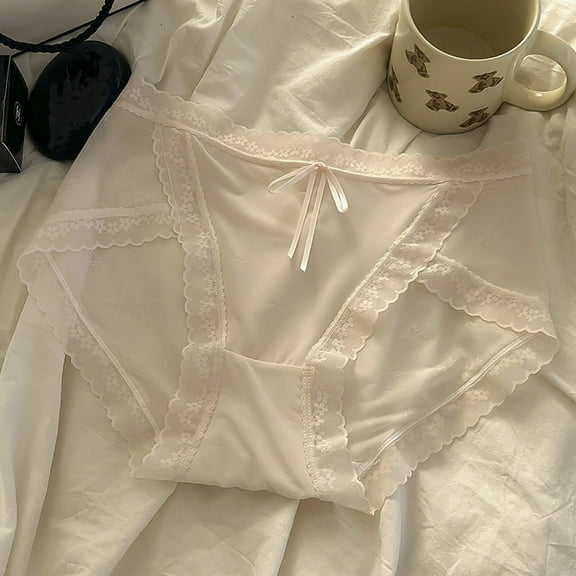 Njagoc3 Large Solid Color Lace Ice Silk Mid Waist Comfortable Triangle Underwear for Womens