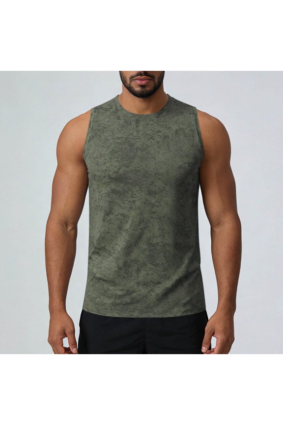 Man Printed Casual Outdoor Climbing Running Reflective Wear Sleeve Round-Neck Tank Top