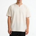 thumbnail image 1 of Njagoc3 Men's Cotton Linen Blend Open Placket V-Neck Short-Sleeve Shirt - Breathable Vacation & Casual Wear, 1 of 5