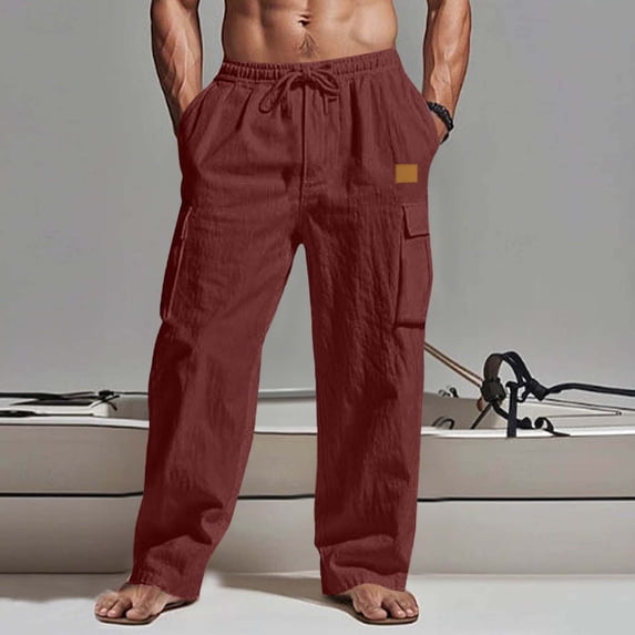Njagoc3 Men's Drawstring Elastic Waist Casual Cargo Pants, Loose Fit Trousers for Men