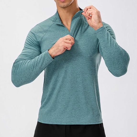 Njagoc3 Men's Half-Zip Long Sleeve Compression Top - Gym & Training Wear,Green,XXL