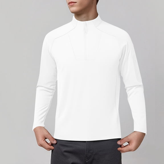 Njagoc3 Men's Half-Zip Long Sleeve Regular Fit Top - Everyday Casual Wear,White,XXXXL