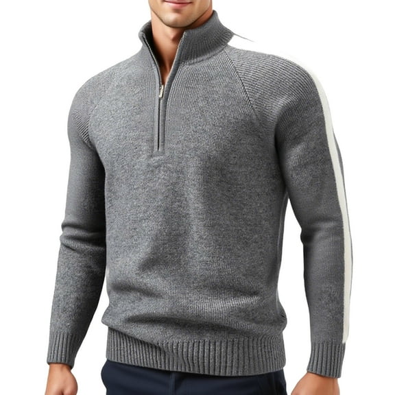 Njagoc3 Men's Half-Zip Long Sleeve Slim Fit Knit Top - Office & Winter Casual，Gray，M