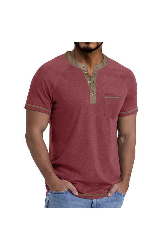 Men's Henley Collar V-Neck Polo Shirt - Trendy Casual & Everyday Wear