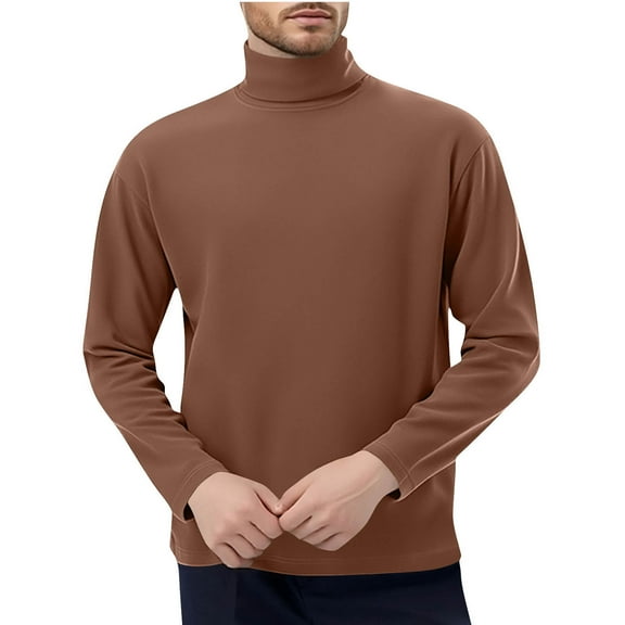 Njagoc3 Men's Mock Neck Long Sleeve Slim Fit Top - Fall & Winter Casual Wear，Coffee，XL