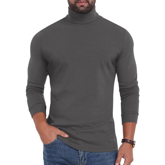 Njagoc3 Men's Mock Neck Long Sleeve Slim Top - Fall & Winter Casual Wear锛孌ark GrayL