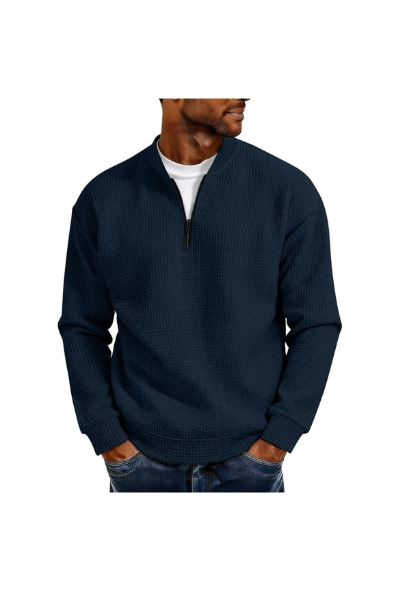 Men's Solid Color Half Zip Mock Neck Knit Sweaters, Casual Pullover Tops for Men
