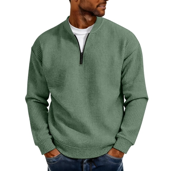 Njagoc3 Men's Solid Color Half Zip Mock Neck Knit Sweaters, Casual Pullover Tops for Men