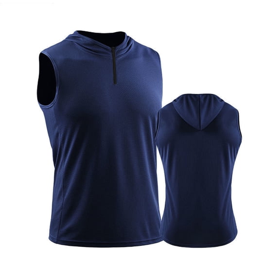 Njagoc3 Men's Solid Color Sleeveless Hooded Sweatshirt Fitness Zip-Up Top