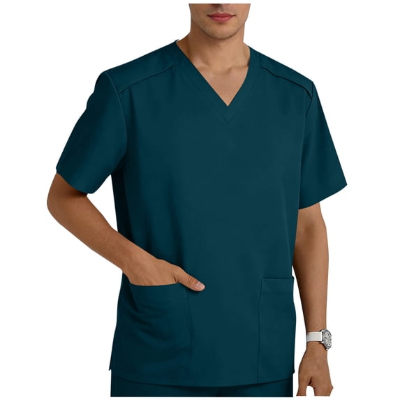 Njagoc3 Men's Solid Color V-Neck Medical Scrub Tops, Hospital Workwear Uniforms for Men