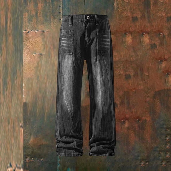 Njagoc3 Men's Straight-Leg Faded Classic Jeans Casual & Commute Wear