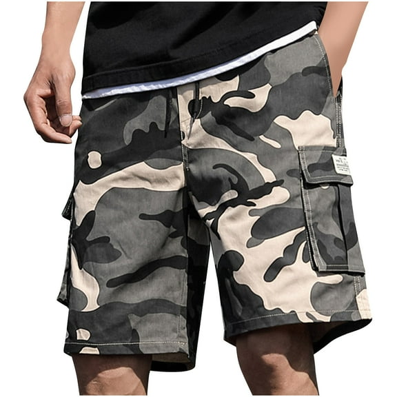 Njagoc3 Mens Camouflage Cargo Shorts, Loose-Fit Printed Trousers for Summer Outdoor Adventures, Camping, and Fishing, Durable and Fashionable