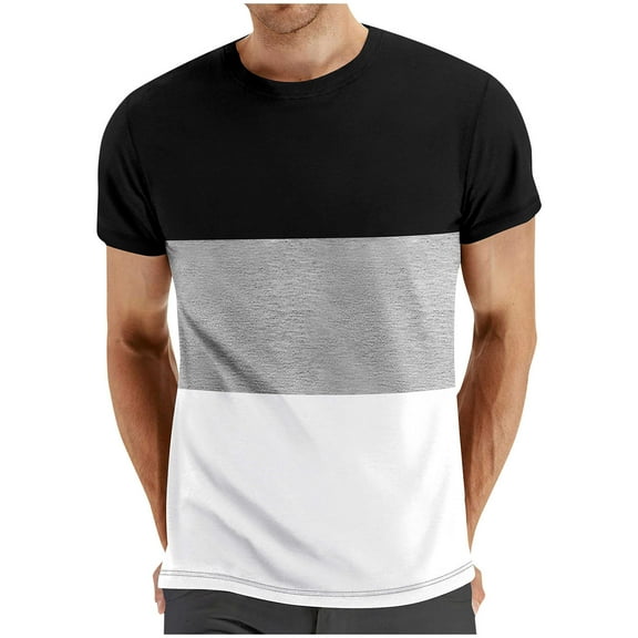 Njagoc3 Mens Color Block T Shirt Soft Cotton Short Sleeve Crew Neck Casual Tee Summer Lightweight Breathable