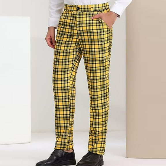 Njagoc3 Mens Dress Pants, Slim Fit, Checkered Print, Wrinkle-Resistant Fabric, Comfortable and Skin-Friendly, Perfect for Business and Formal Occasions