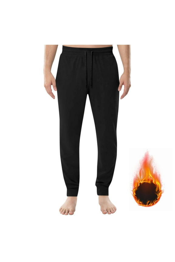 Mens Fleece-Lined Pants, Warm Soft Solid Color Trousers for Cold Winter Days, Indoor and Outdoor Wear, Cozy and Insulated